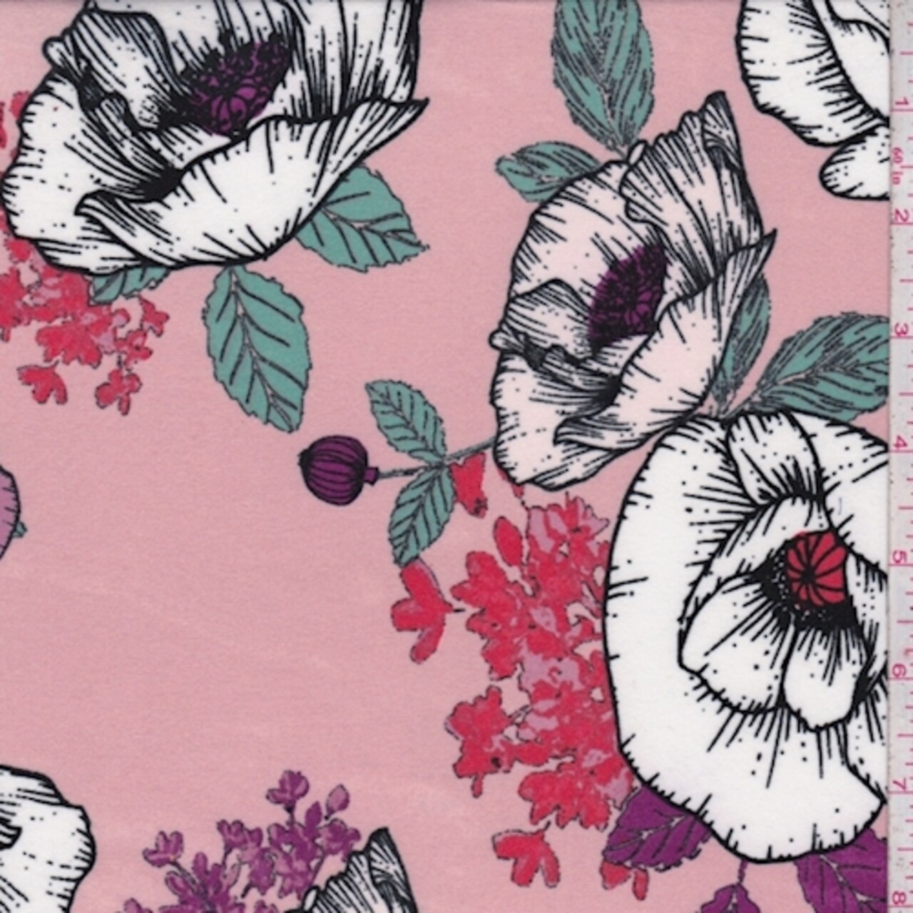 Blush Pink Cosmo Floral Double Brushed Jersey Knit Fabric By the Yard